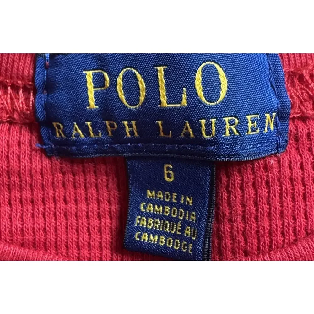 Ralph Lauren Polo Shirt Red Long Sleeve Boys Size 6 Thermal Pull-Over Pony